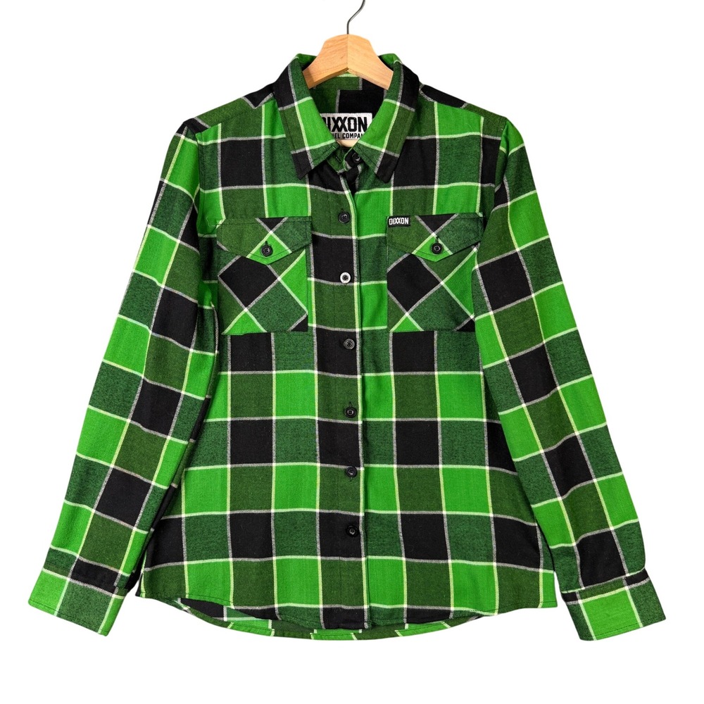 Dixxon Flannel Co The Mamba Green Black Plaid D-Tech Button Up Shirt Womens M